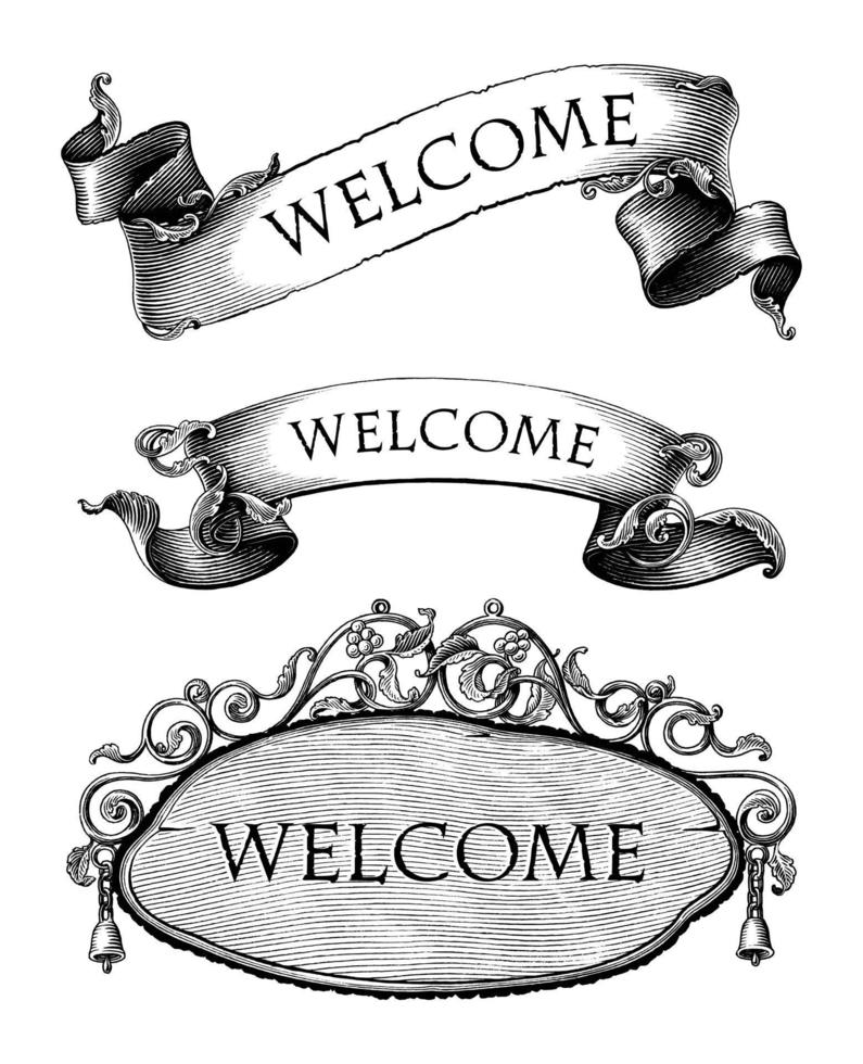 Vintage banner hand draw engraving black and white clipart vector