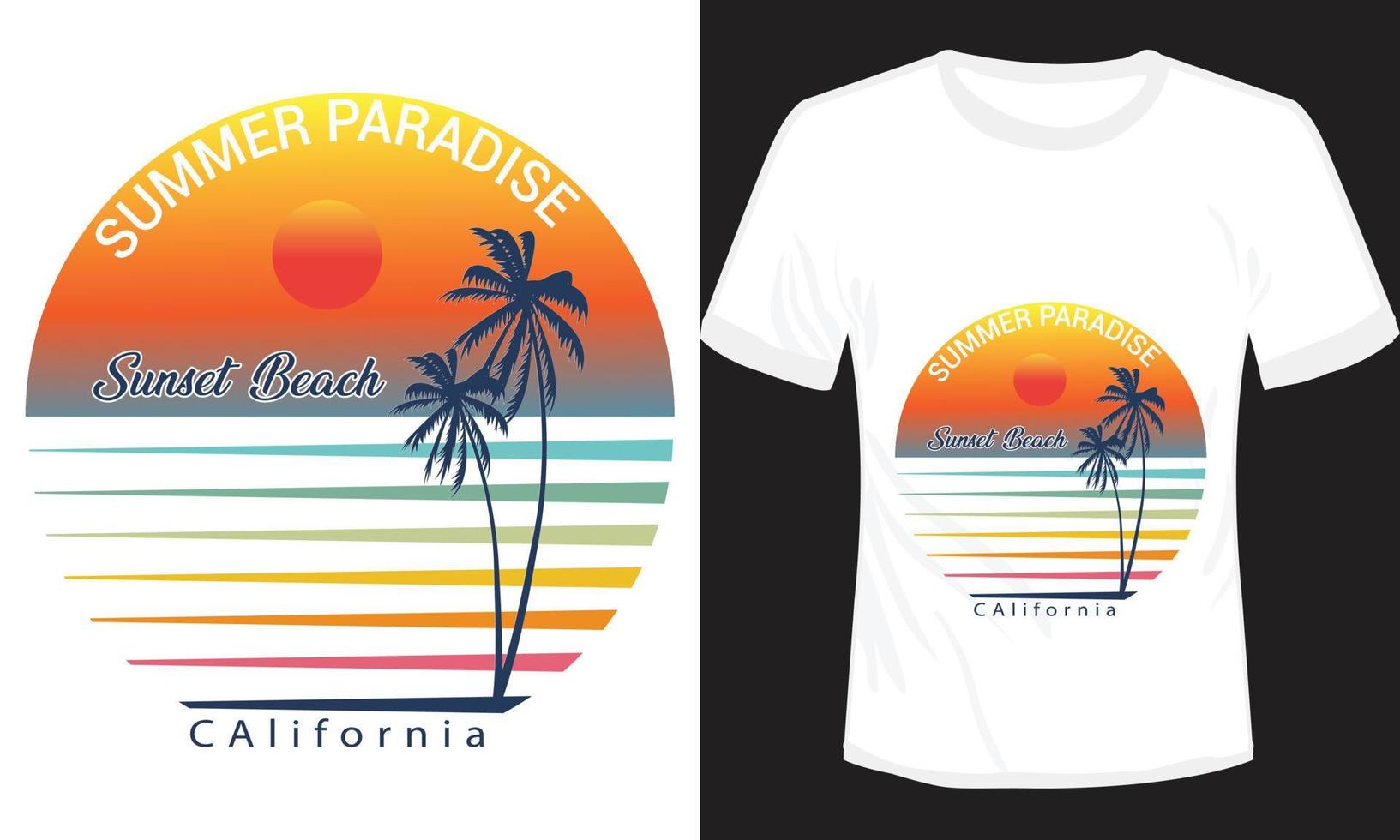 verano paraíso puesta de sol playa california diseño de camiseta vector