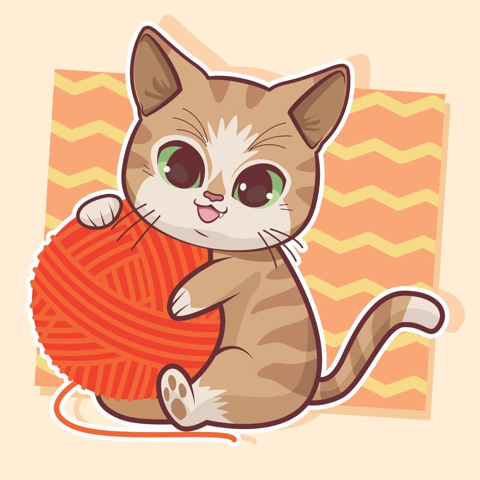 lindo gato con cartel de bola de estambre vector