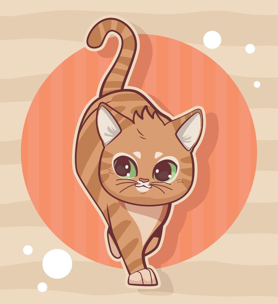 gato caminando estilo anime vector