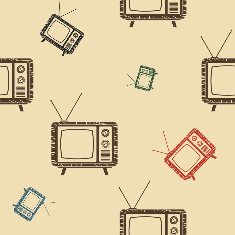 ilustración de vector de televisión clásica antigua de estilo monocromático plano editable en varios colores como patrón sin fisuras para crear un fondo de tecnología de la información o diseño relacionado con la electricidad