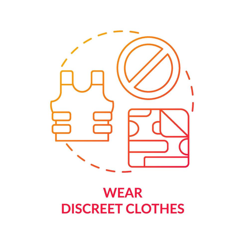 Wear discreet clothes red gradient concept icon. Avoid military symbols. Action during war abstract idea thin line illustration. Isolated outline drawing. vector