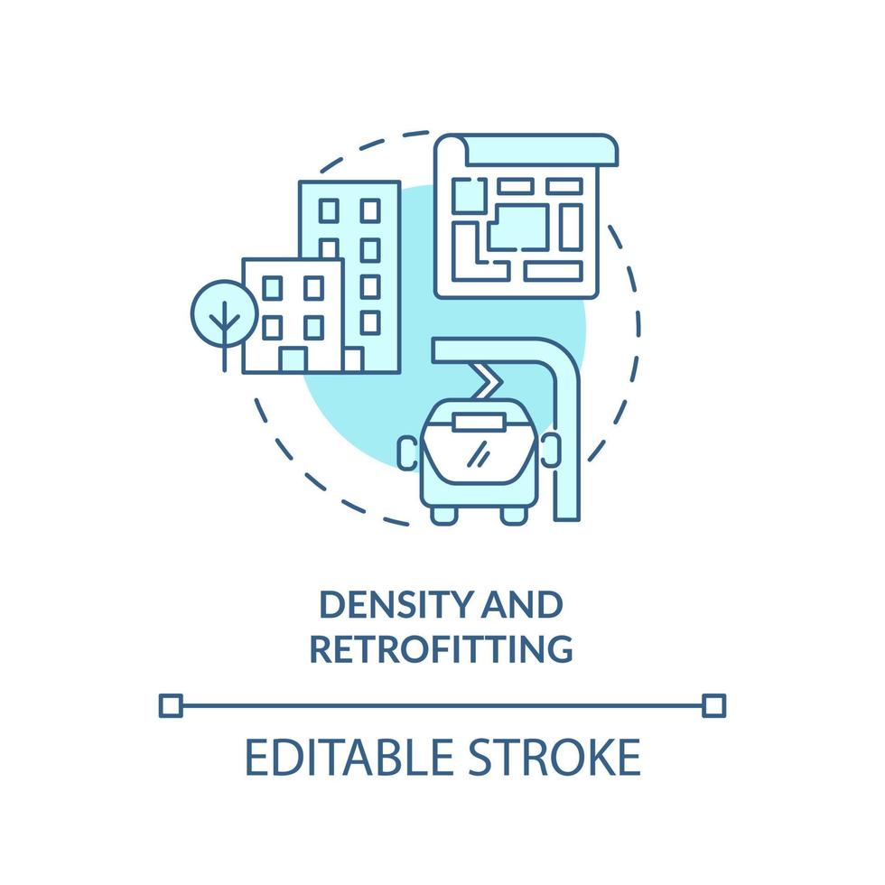 Density and retrofitting turquoise concept icon. Green urbanism principle abstract idea thin line illustration. Isolated outline drawing. Editable stroke. vector