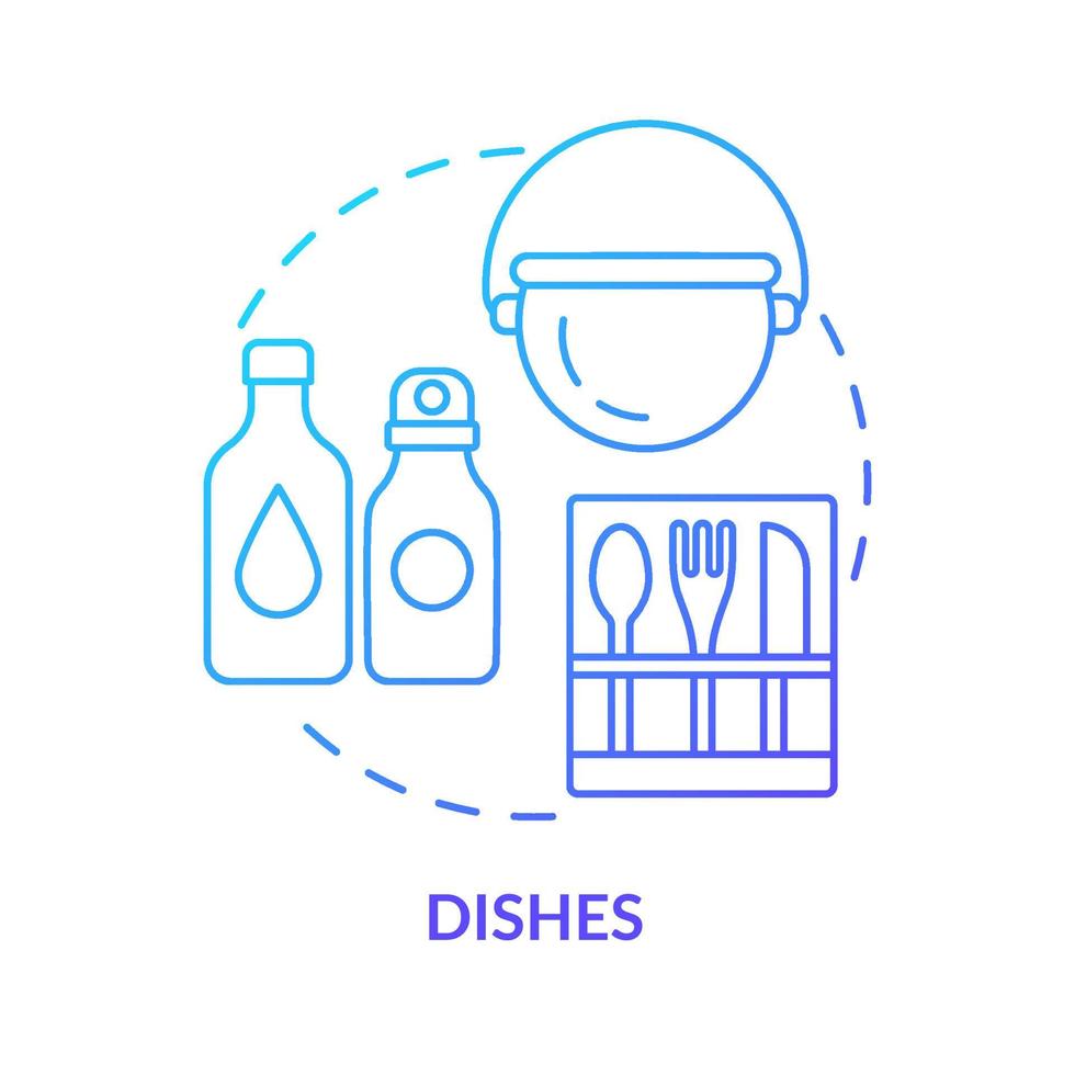 Dishes for camping blue gradient concept icon. Things to pack for evacuation and hiking. Survival bag abstract idea thin line illustration. Isolated outline drawing. vector