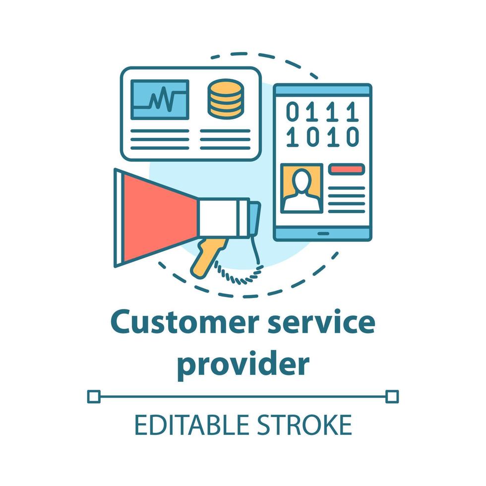 Customer service provider concept icon. Billing idea thin line illustration. Technical support, hotline and communication. Clients assistance. Vector isolated outline drawing. Editable stroke