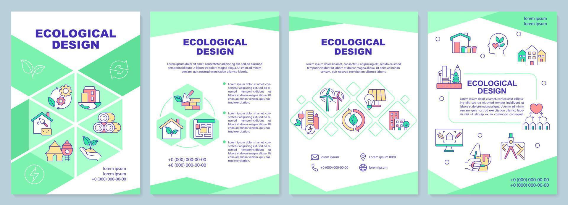 plantilla de folleto verde de diseño ecológico. espacio verde urbano. diseño de folletos con iconos lineales. 4 diseños vectoriales para presentación, informes anuales. vector