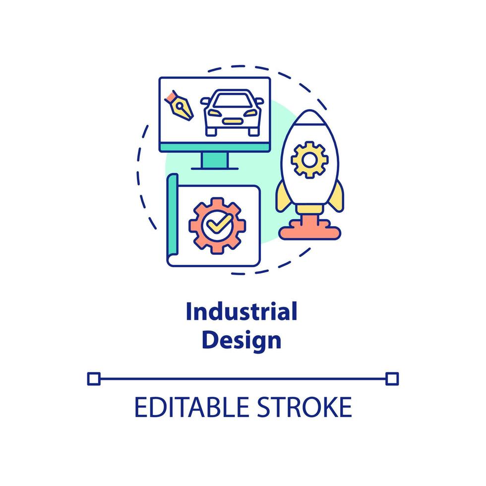Industrial design concept icon. Competitive job candidate skill abstract idea thin line illustration. Products creation. Isolated outline drawing. Editable stroke. vector