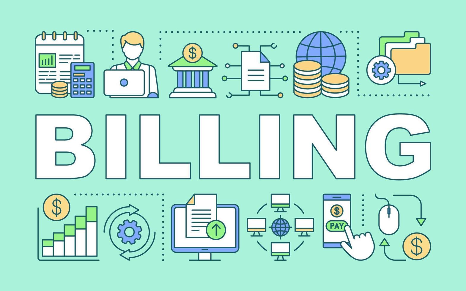 Billing services word concepts banner. Online finance transaction, transfer and assistance Presentation, website. Isolated lettering typography idea with linear icons. Vector outline illustration