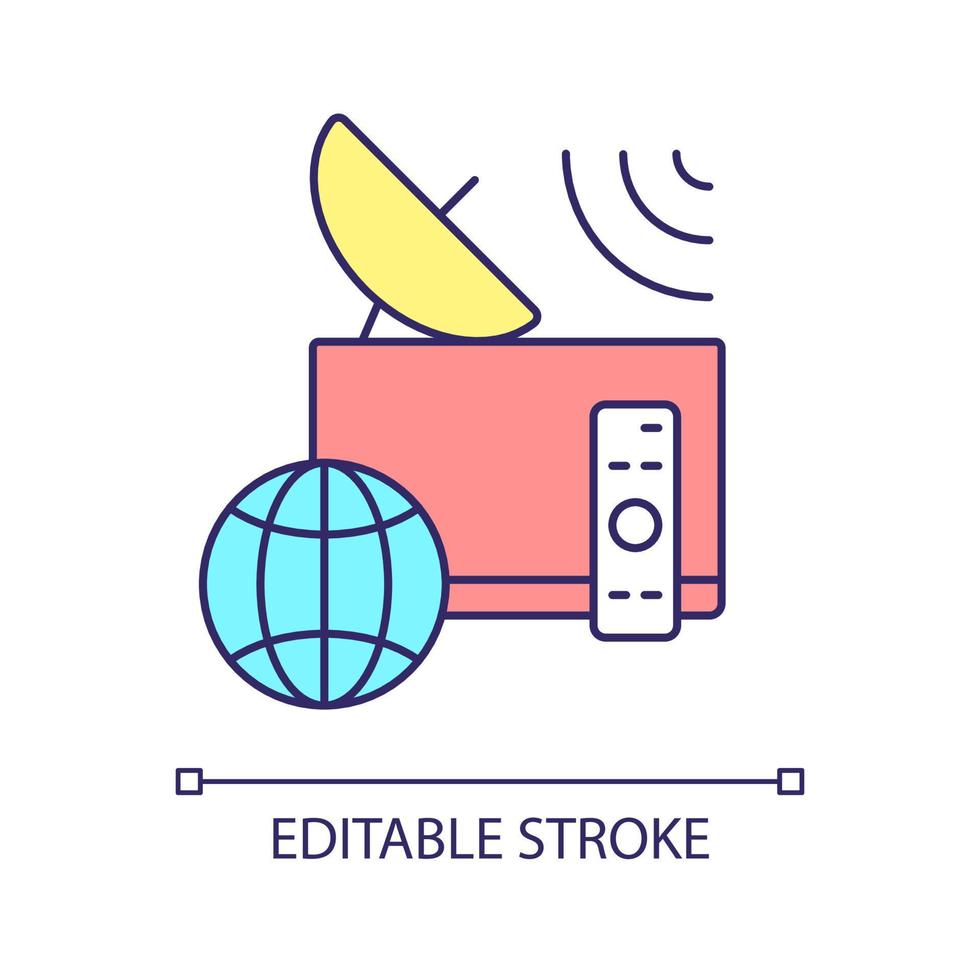 Digital television RGB color icon. Advanced broadcasting technology. Capturing radio frequencies. Isolated vector illustration. Simple filled line drawing. Editable stroke.