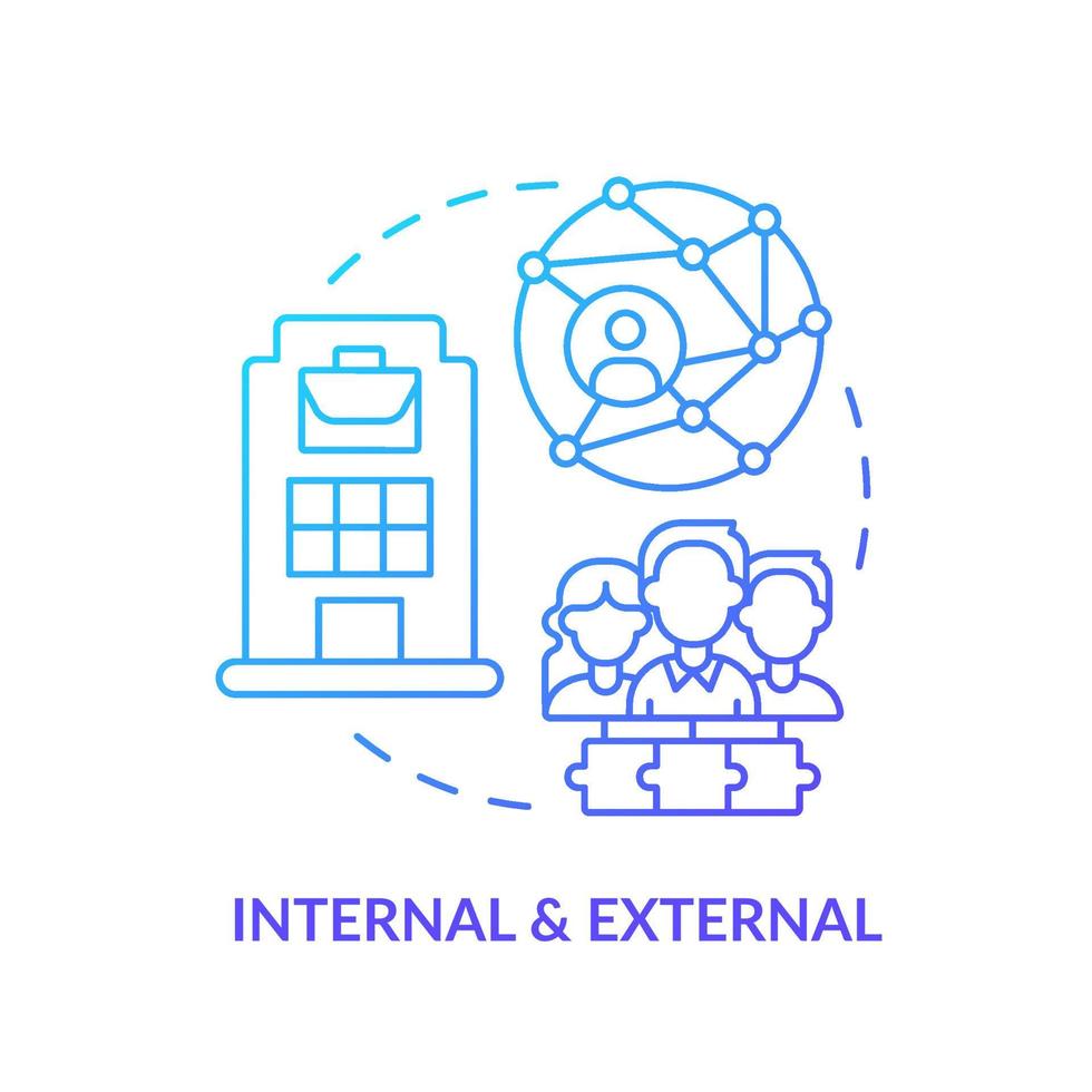 Internal and external blue gradient concept icon. Corporate information. Project communication management abstract idea thin line illustration. Isolated outline drawing. vector