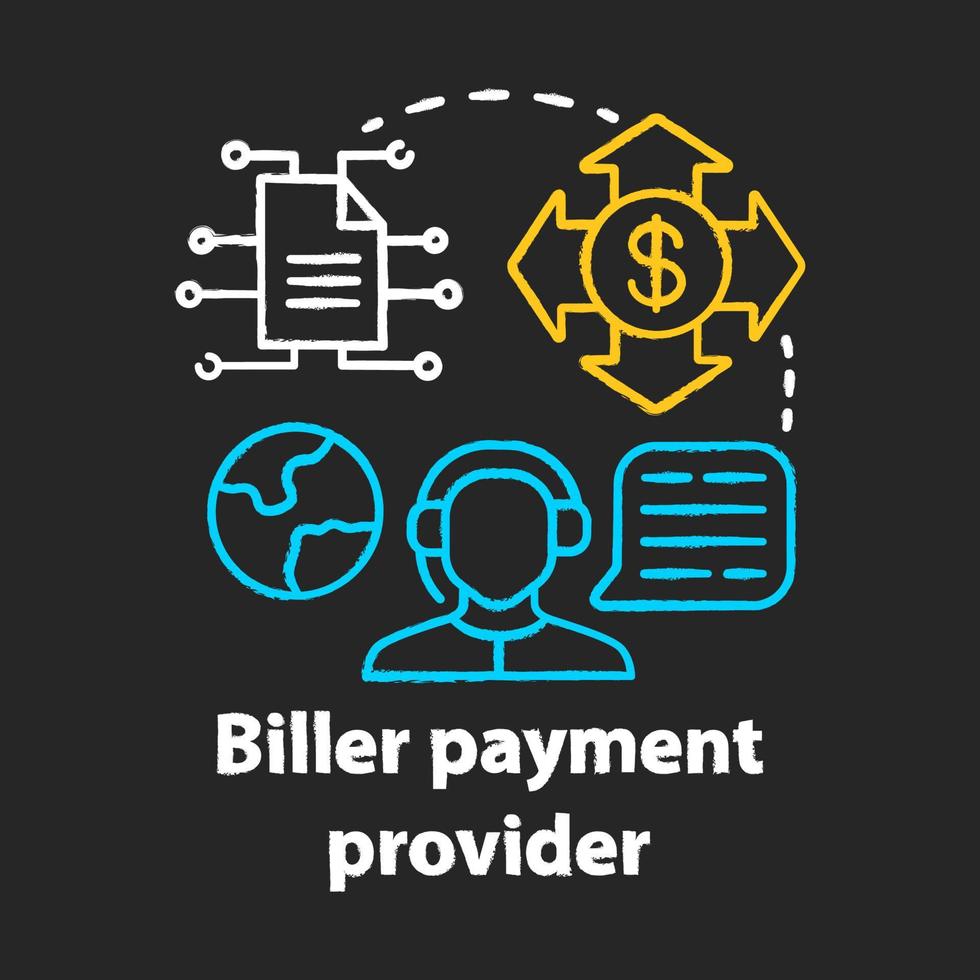 Biller payment provider chalk concept icon. Billing idea. Financial customer service. Invoice providing. E-payment for services. Vector isolated chalkboard illustration