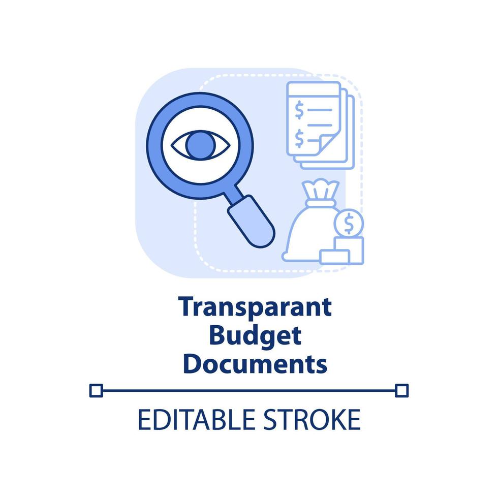 Transparent budget documents light blue concept icon. Principle of budget planning abstract idea thin line illustration. Isolated outline drawing. Editable stroke. vector