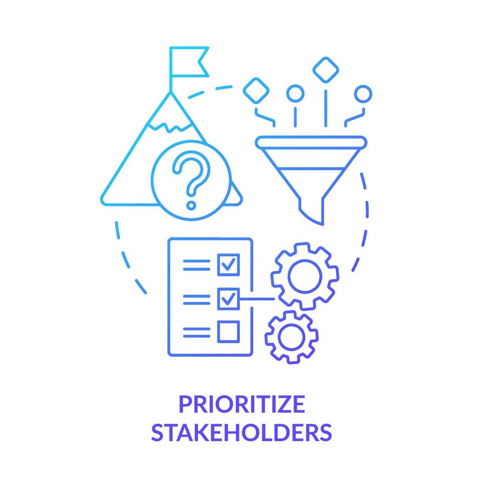 Prioritize stakeholders blue gradient concept icon. Ranking investors. Step of stakeholder relations abstract idea thin line illustration. Isolated outline drawing. vector
