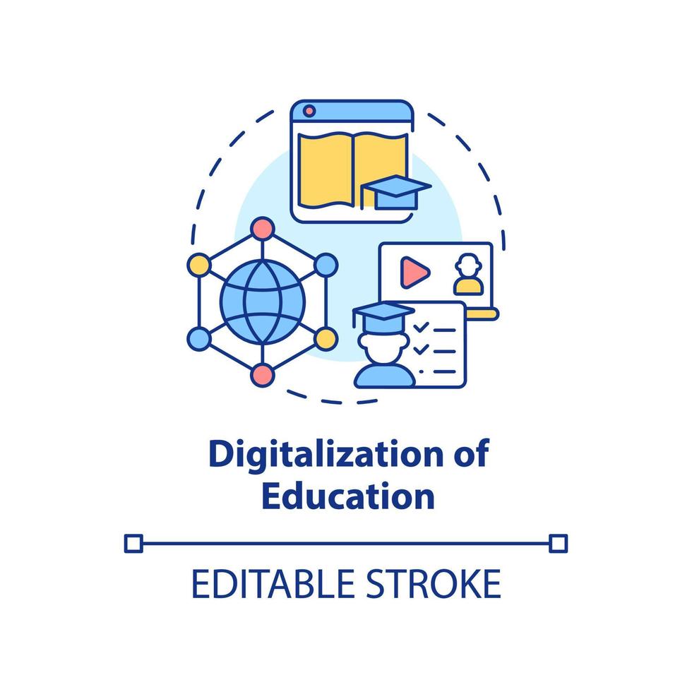 Digitalization of education concept icon. Emerging skill in development abstract idea thin line illustration. Isolated outline drawing. Editable stroke. vector