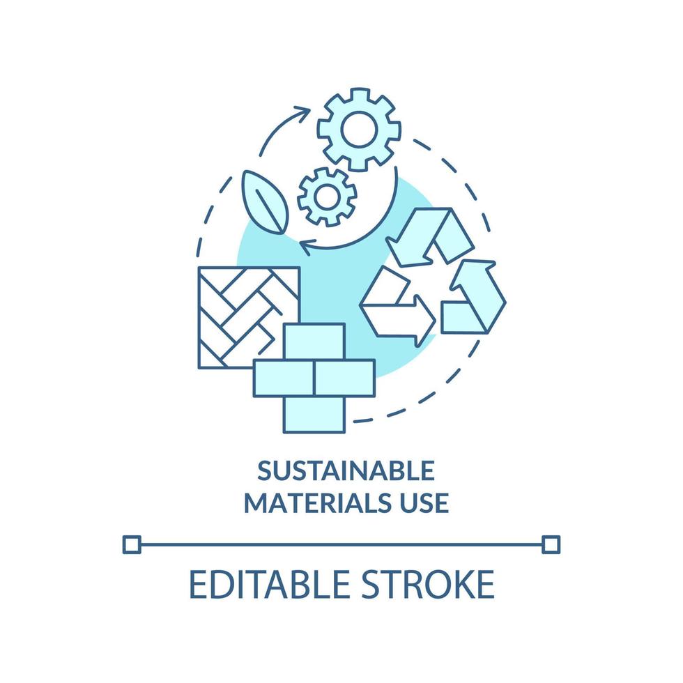 Sustainable materials use turquoise concept icon. Strong point of green architecture abstract idea thin line illustration. Isolated outline drawing. Editable stroke. vector