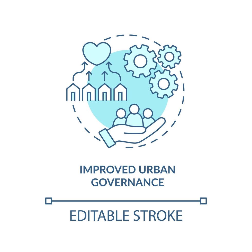 Improved urban governance turquoise concept icon. Urban development principle abstract idea thin line illustration. Isolated outline drawing. Editable stroke. vector