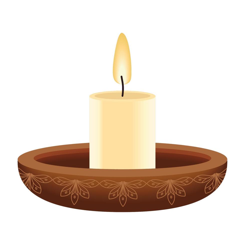 candle in wooden dish vector