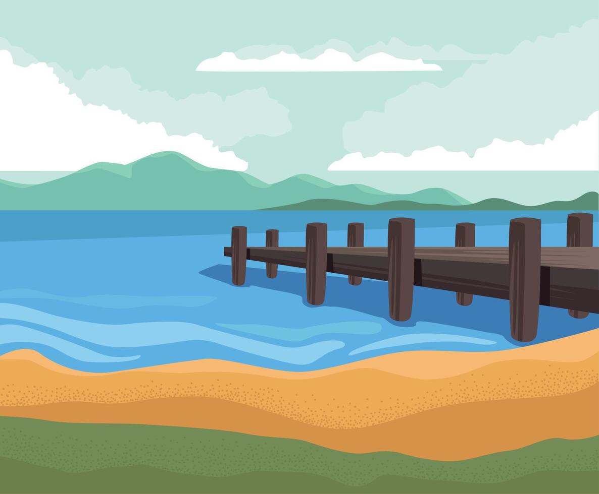 wanderlust landscape with dock vector