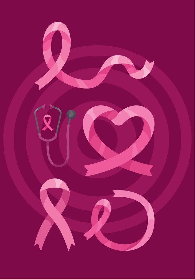 breast cancer awareness five icons vector