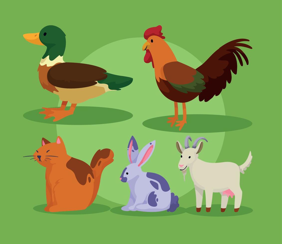 animales de granja cinco iconos vector