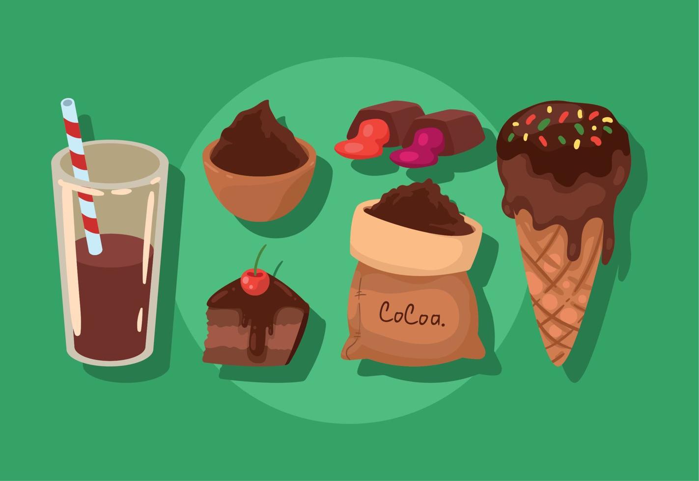 six sweet cocoa icons vector