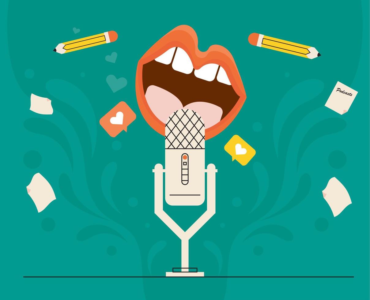 mouth with microphone podcast vector