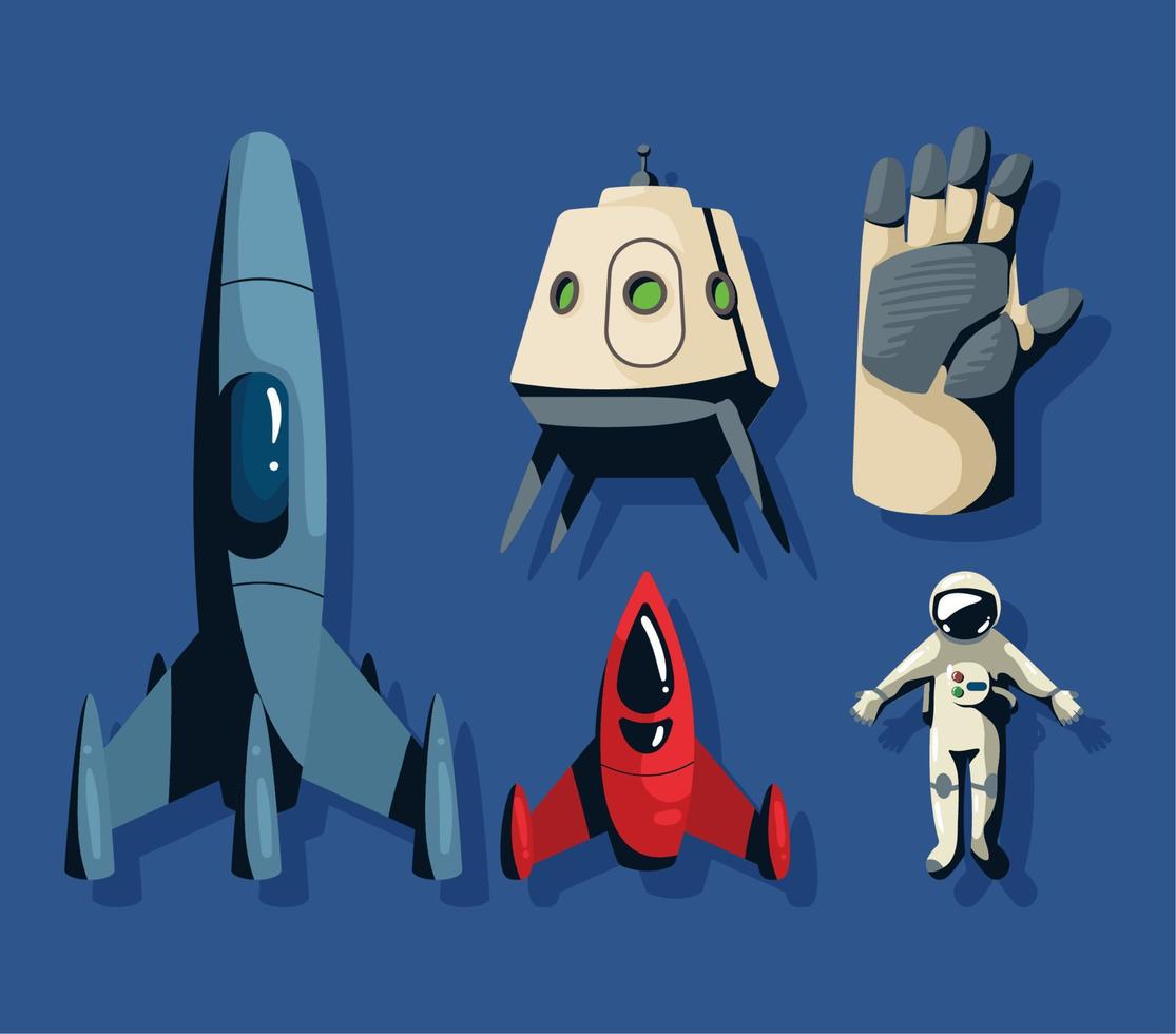 space outer retro five icons vector