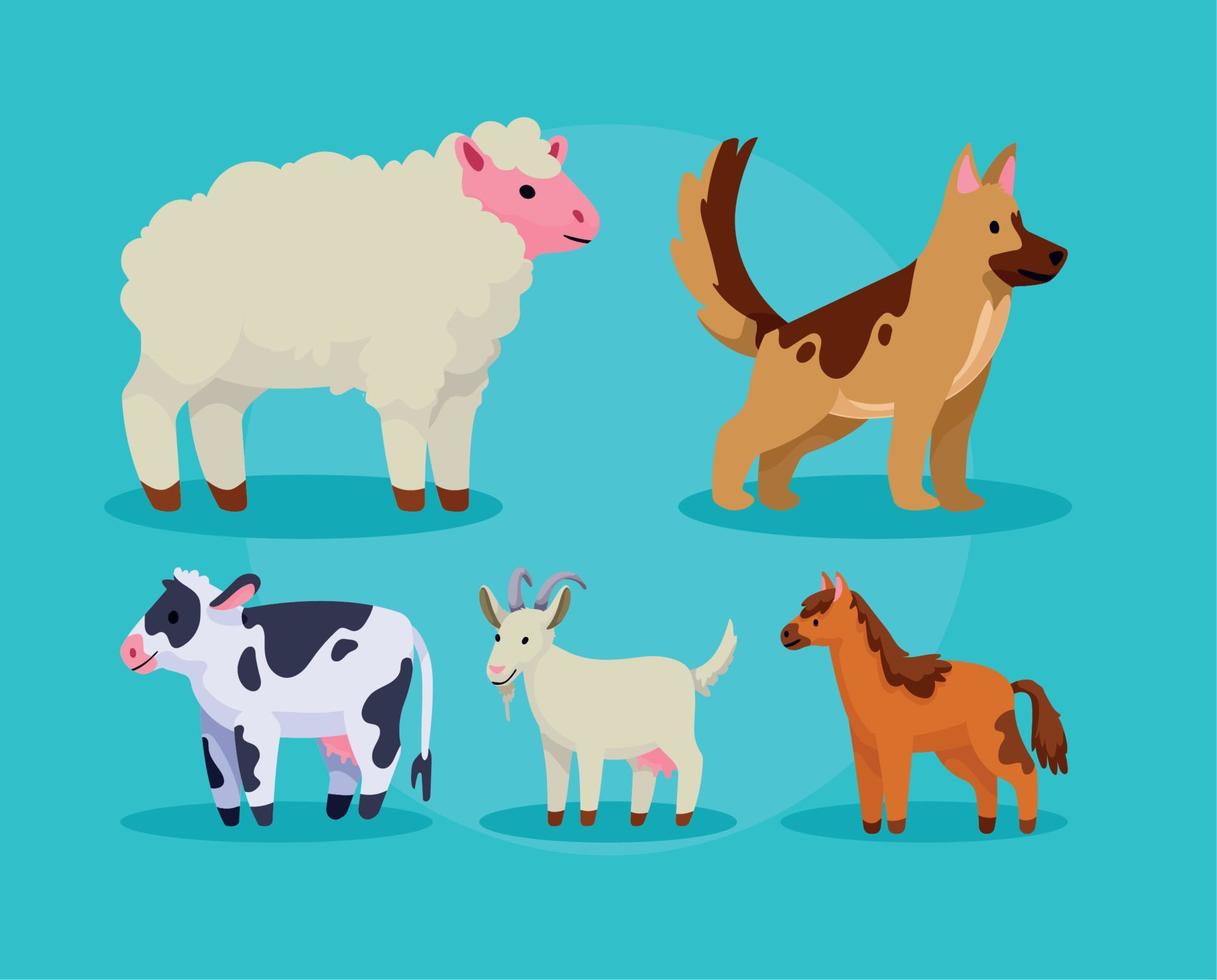 cinco iconos de animales de granja vector