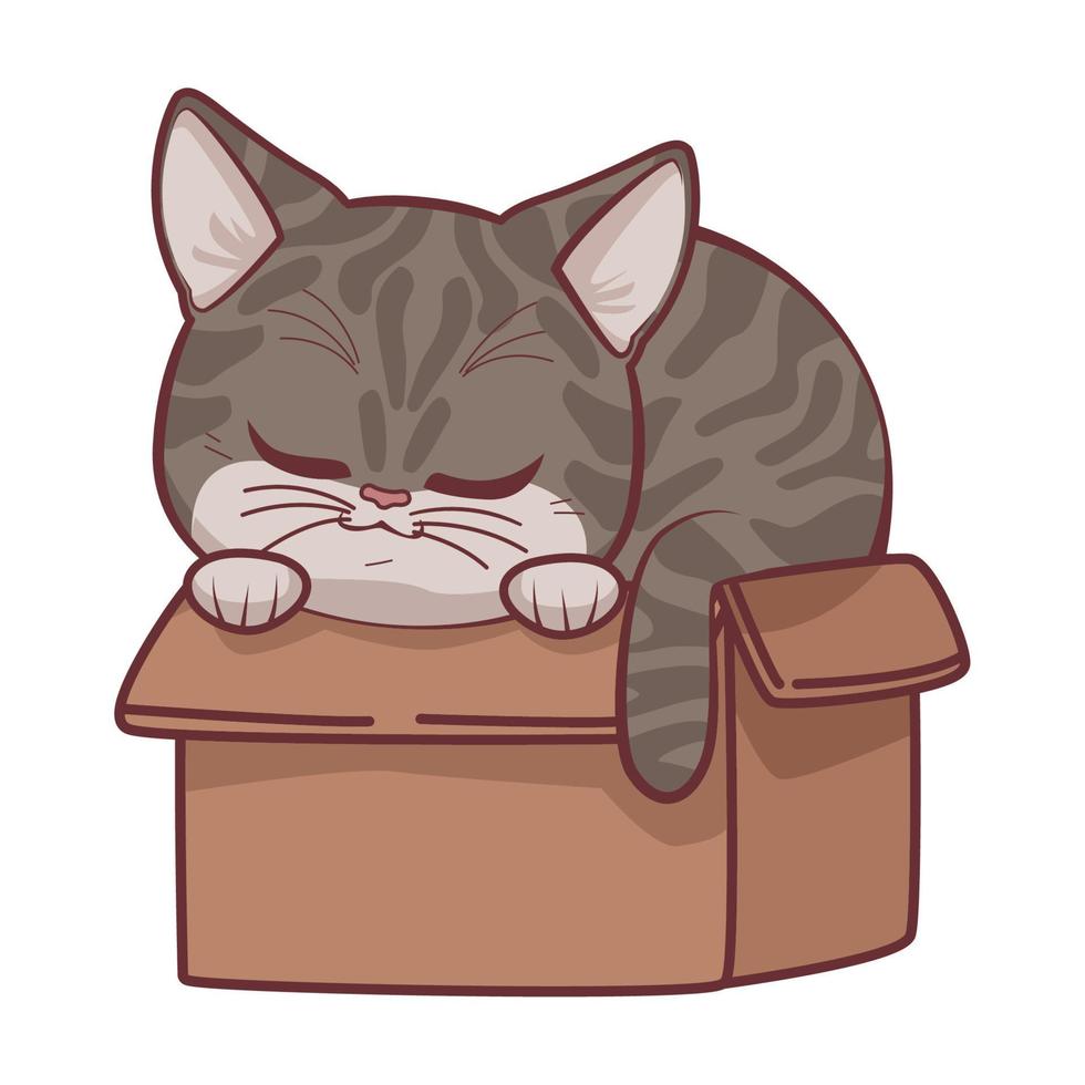 lindo gato en caja estilo anime vector