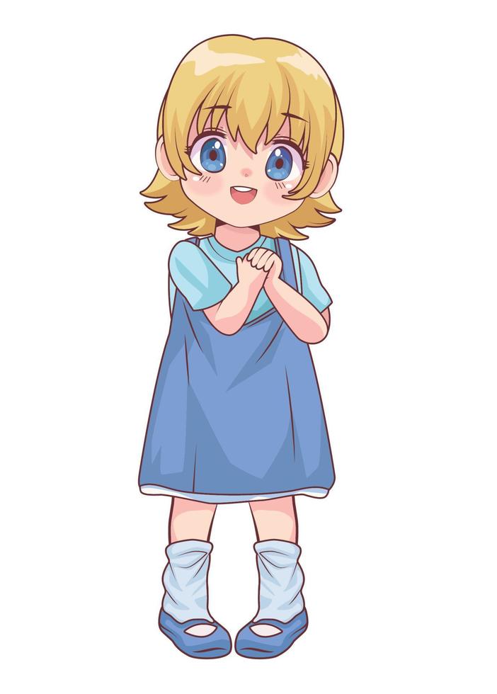 pequeña niña rubia estilo anime vector