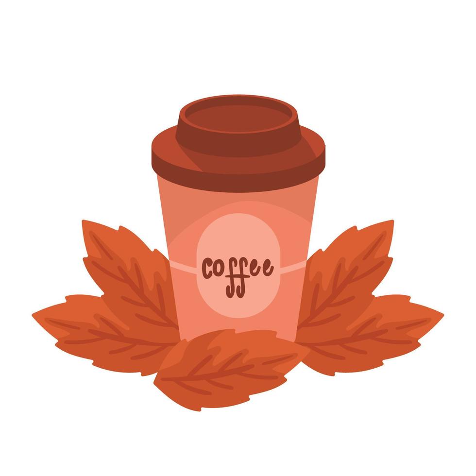 take away coffeee with autumn leafs vector