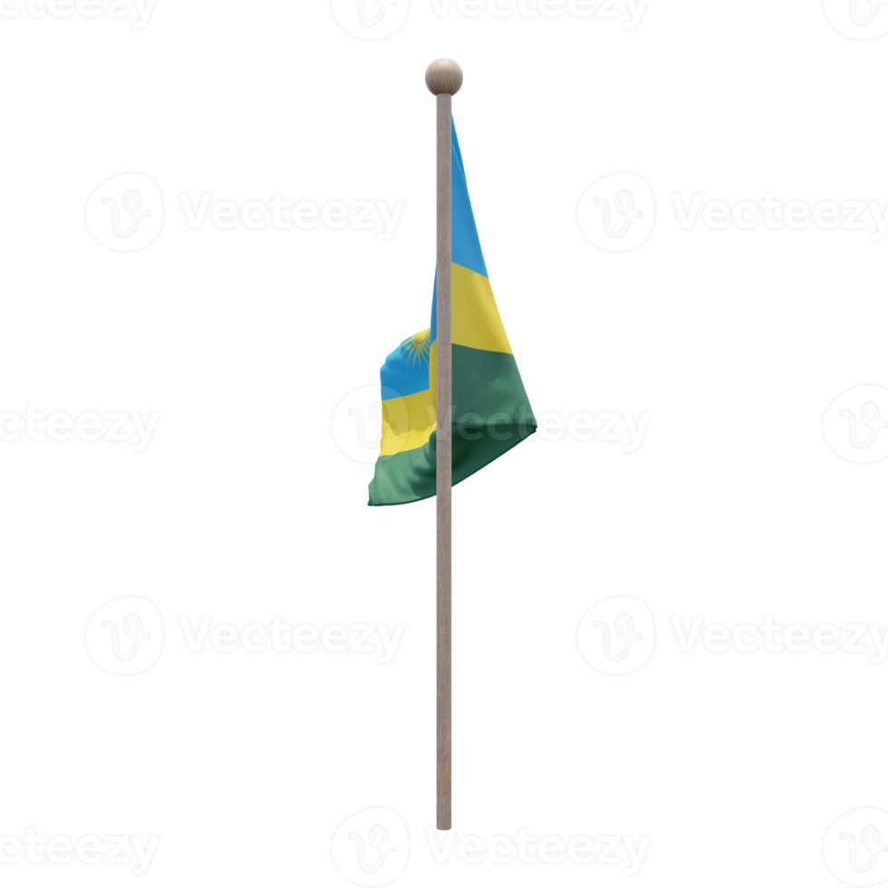 drapeau d'illustration 3d du rwanda sur le poteau. mât en bois png