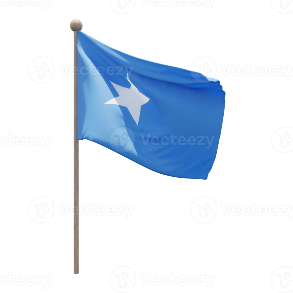 Somalia 3d illustration flag on pole. Wood flagpole png