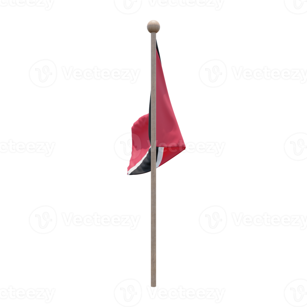 Trinidad and Tobago 3d illustration flag on pole. Wood flagpole png