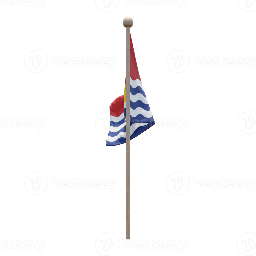 kiribati 3d-illustration flagge auf der stange. Fahnenmast aus Holz png