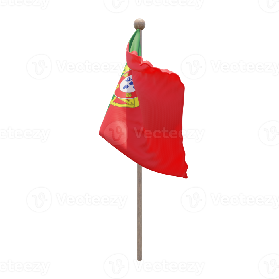 Portugal 3d illustration flag on pole. Wood flagpole png