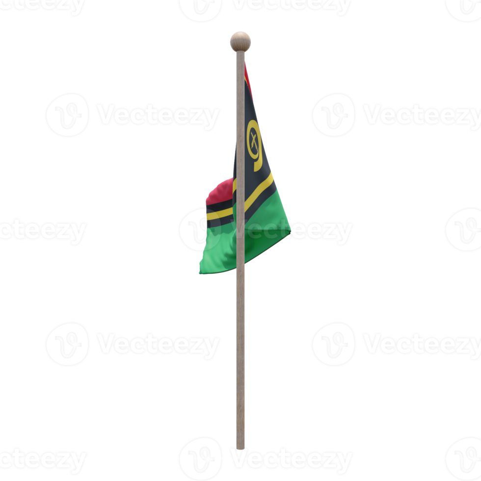 Vanuatu 3D-Darstellung Flagge auf der Stange. Fahnenmast aus Holz png