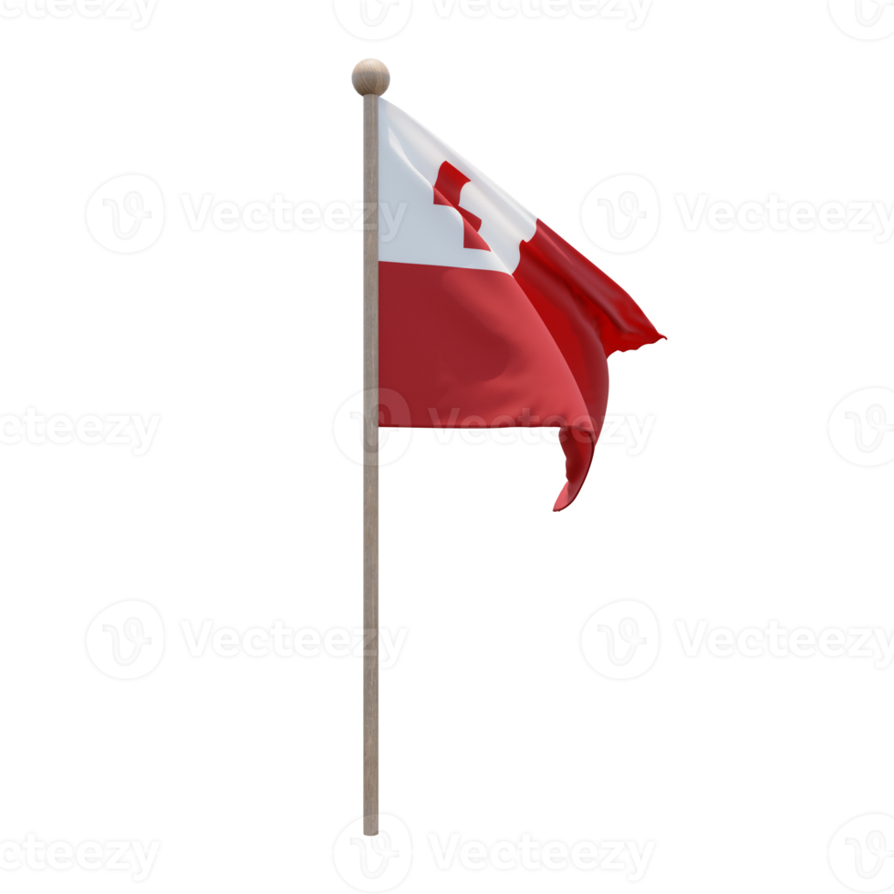 Tonga 3d illustration flag on pole. Wood flagpole png