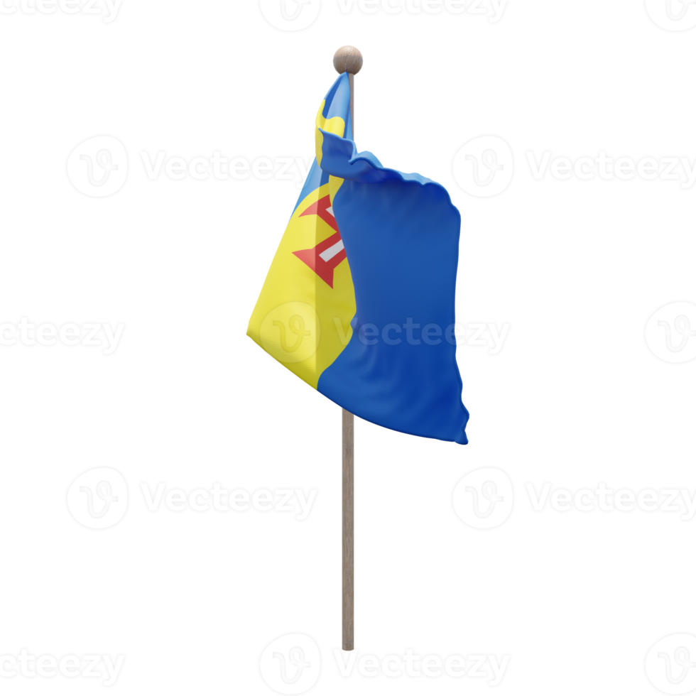 Madeira 3d illustration flag on pole. Wood flagpole png