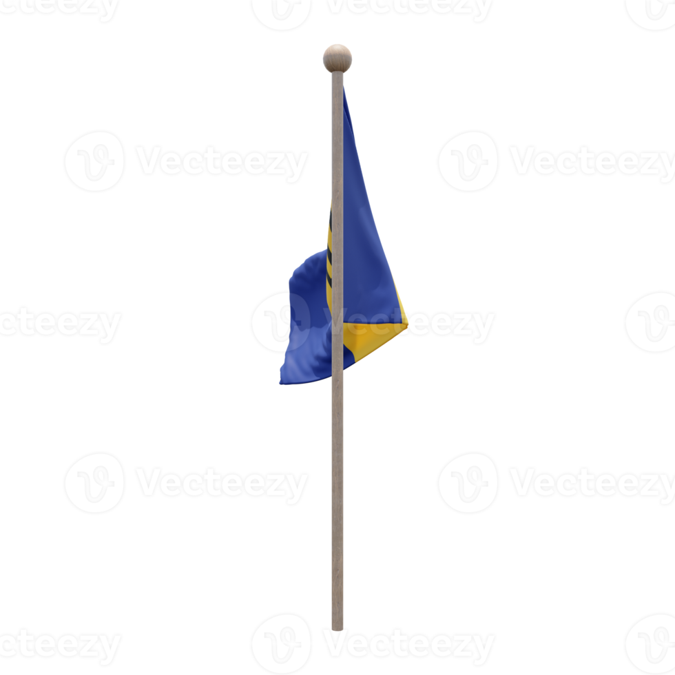 Barbados 3d illustration flag on pole. Wood flagpole png