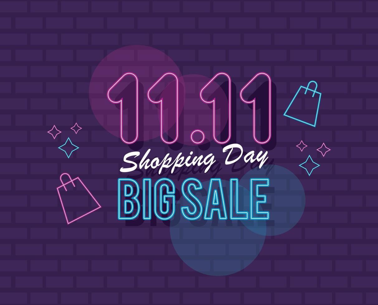 poster 11 11 shopping day neon vector