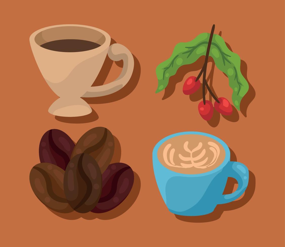 cuatro iconos de productos de café vector