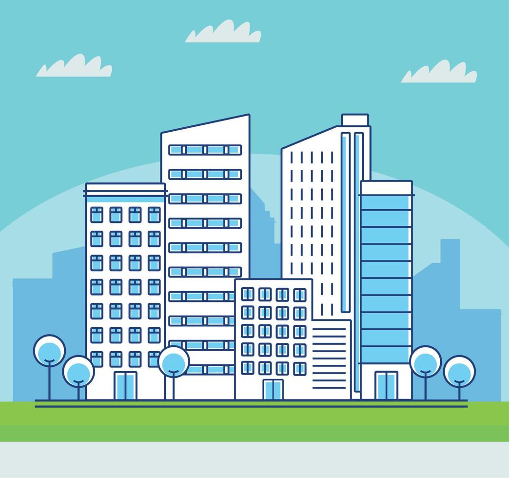 buildings and clouds city line vector