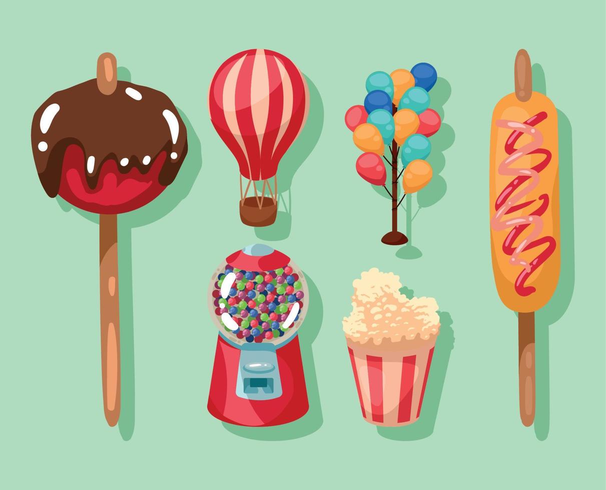 six carnival fair icons vector