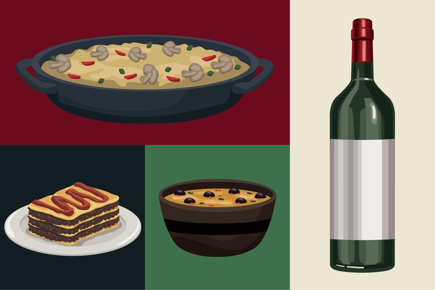 cuatro iconos de comida italiana vector