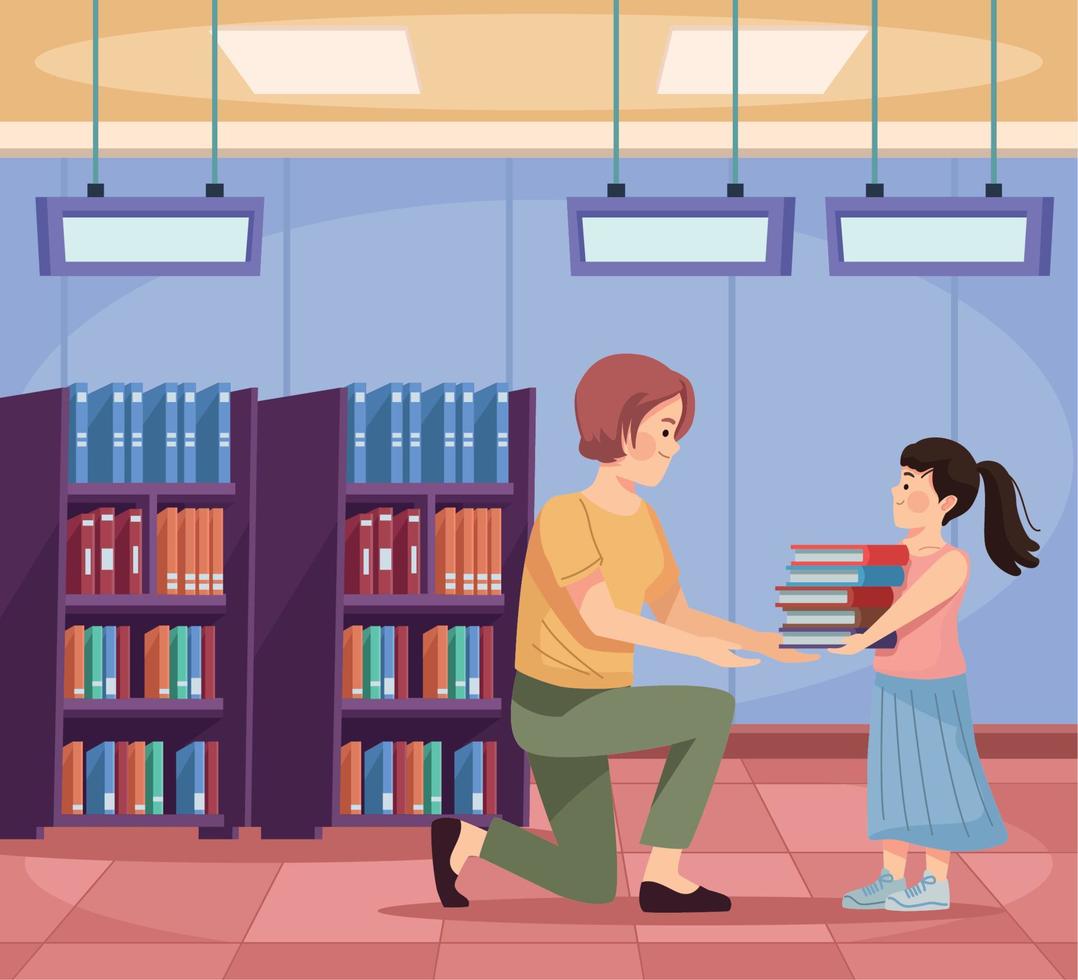 mom and daughter buying supplies vector