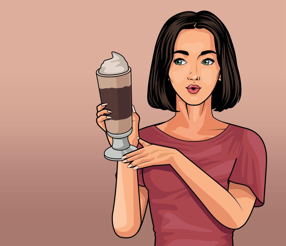 mujer con escena de café helado vector