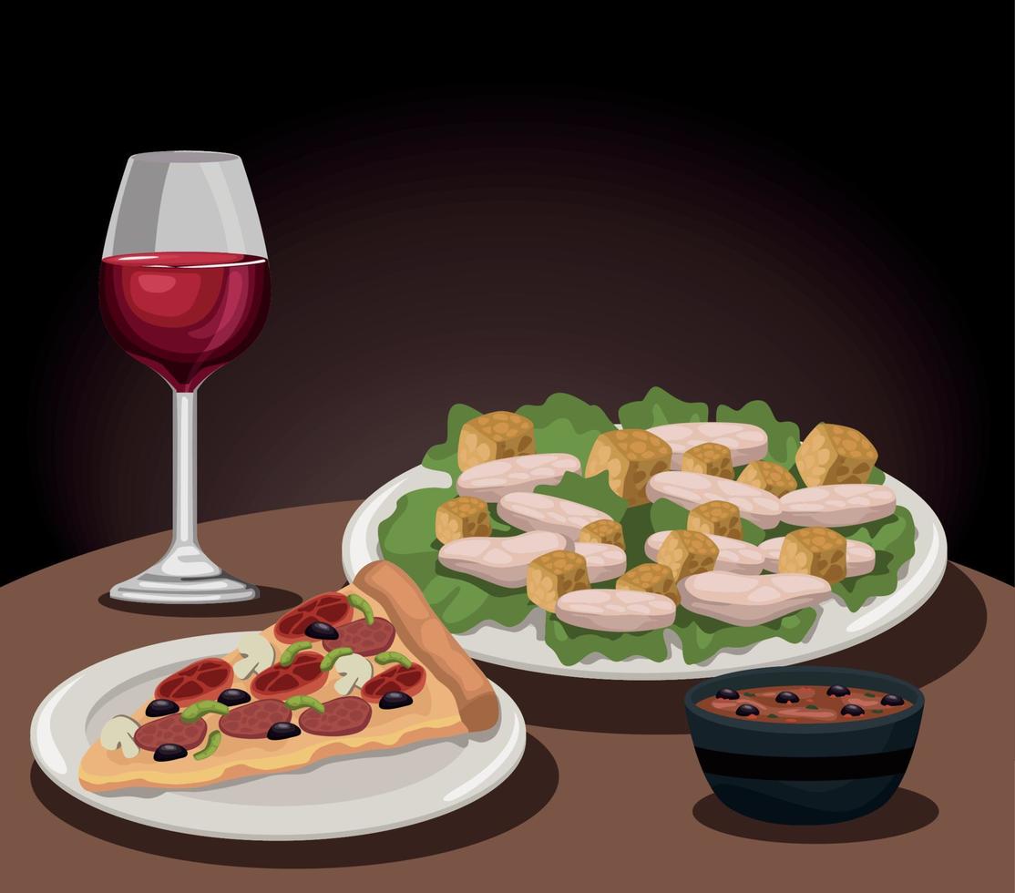 comida italiana con copa de vino vector