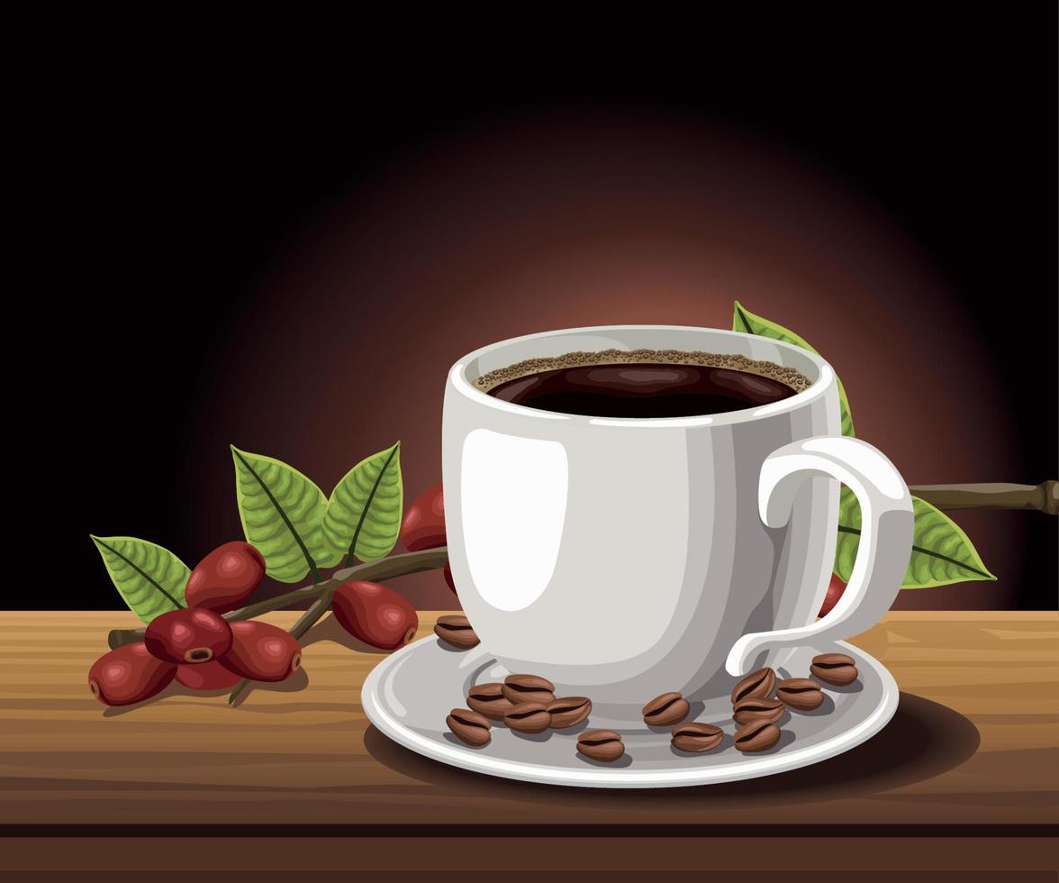 taza de café y semillas vector