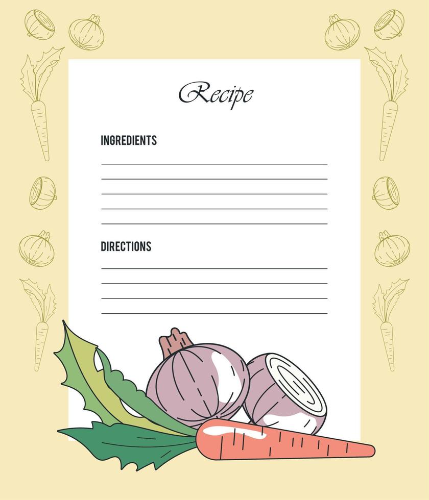 recipe paper with vegetarian food vector